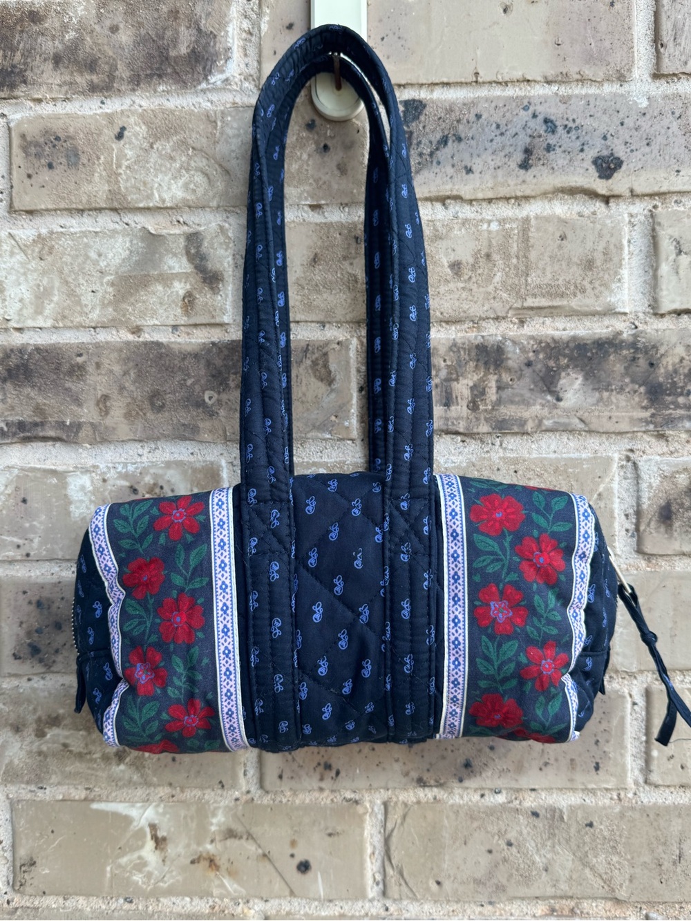 GANNI Quilted Black Floral Barrel Tote Shoulder Bag